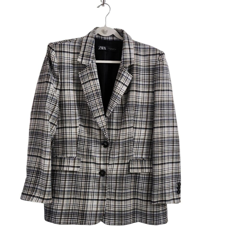 Zara Black and Grey Plaid Blazer